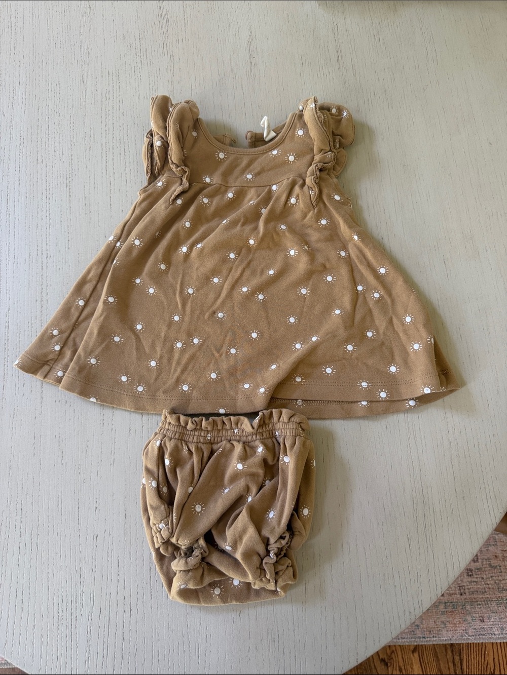 Quincy Mae sun Print Dress & Bloomers - Tan